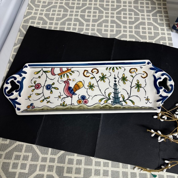 Sur La Table Other - Sur la Table Appetizer Tray w/ Handles Portugal Stylized Foliage Folk Artsy